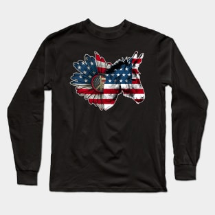 Heart Sunflower Donkey USA Flag Firework 4th Of July Long Sleeve T-Shirt